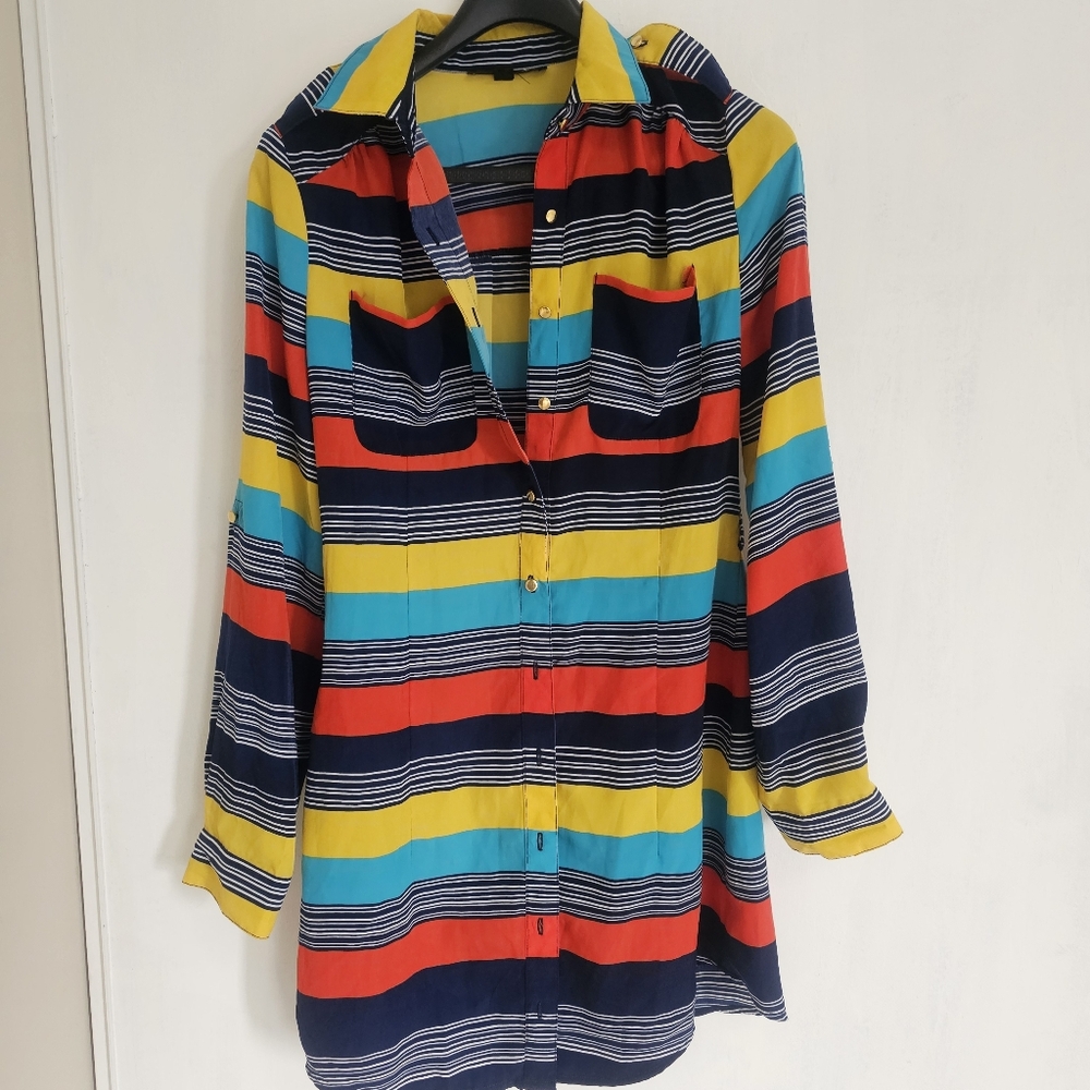 Mandee Striped Multicolor Mini Shirt Dress, Sz S